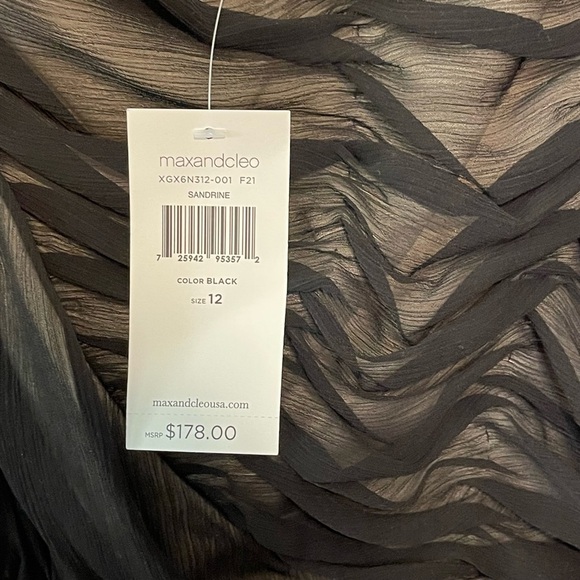 Max And Cleo Sandrine One Shoulder Black Sheer Overlay Chiffon Dress 12 - Picture 9 of 10